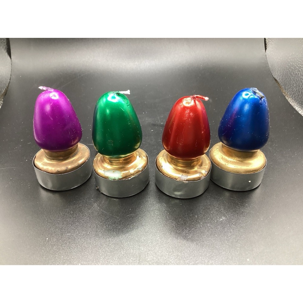 Vtg Set of 4 Holiday Lights Candles Giftco Original Box Blue Red Green Purple